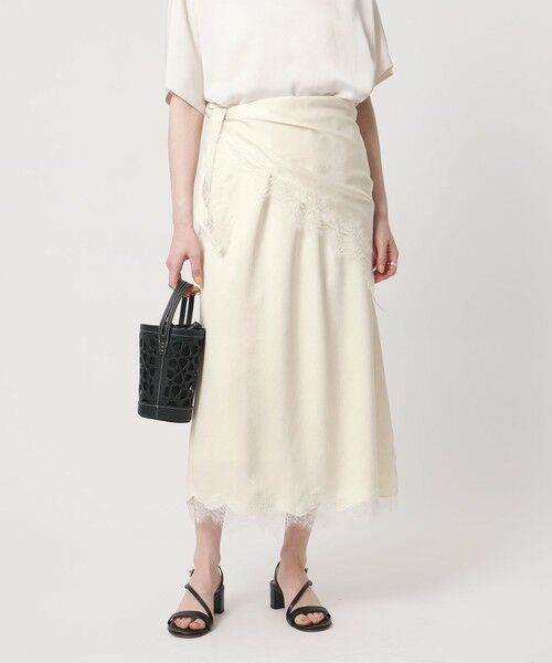 UNITED ARROWS / ユナイテッドアローズ ロング・マキシ丈スカート | スカーフ付き サテン レース コンビ スカート（OFF WHITE）