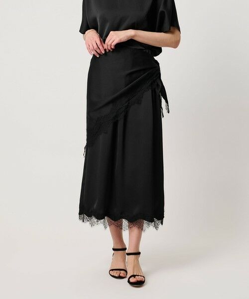 UNITED ARROWS / ユナイテッドアローズ ロング・マキシ丈スカート | スカーフ付き サテン レース コンビ スカート（BLACK）