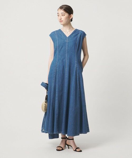 UNITED ARROWS / ユナイテッドアローズ ロング・マキシ丈ワンピース | ステッチ Vネック デニムワンピース | 詳細1