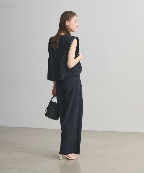 UNITED ARROWS / ユナイテッドアローズ サロペット・オールインワン | スカラップ フリル オールインワン パンツ ‐はっ水 UVカット 防しわ ウォッシャブル‐（NAVY）