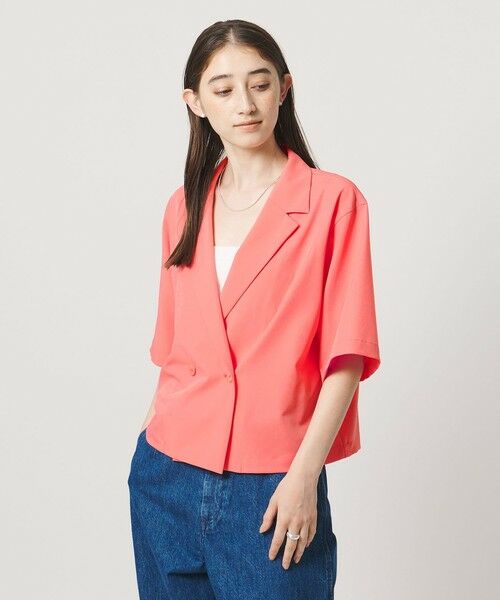 UNITED ARROWS / ユナイテッドアローズ シャツ・ブラウス | ツイル ハーフスリーブ シャツ ジャケット ‐ストレッチ 防シワ 接触冷感‐（PINK）
