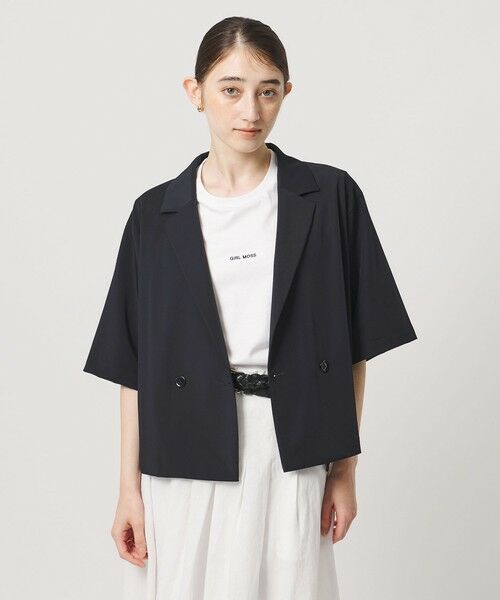 UNITED ARROWS / ユナイテッドアローズ シャツ・ブラウス | ツイル ハーフスリーブ シャツ ジャケット ‐ストレッチ 防シワ 接触冷感‐（NAVY）