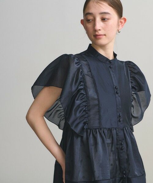 UNITED ARROWS / ユナイテッドアローズ シャツ・ブラウス | シルキー ギャザー フリルブラウス ‐ウォッシャブル‐（NAVY）