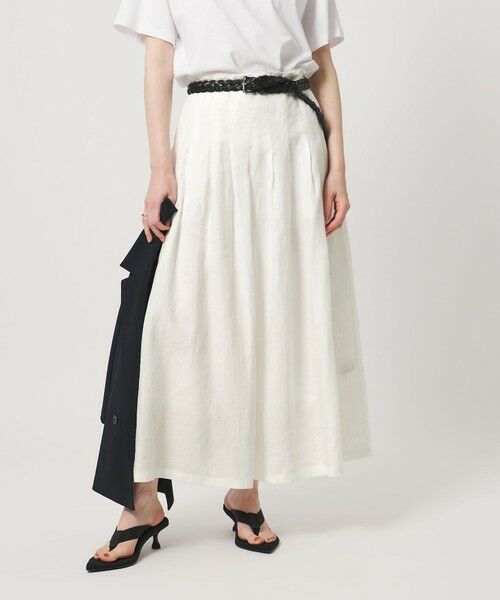 UNITED ARROWS / ユナイテッドアローズ ロング・マキシ丈スカート | リネン タック ロングスカート ‐ウォッシャブル‐（WHITE）
