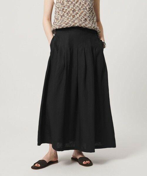 UNITED ARROWS / ユナイテッドアローズ ロング・マキシ丈スカート | リネン タック ロングスカート ‐ウォッシャブル‐（BLACK）