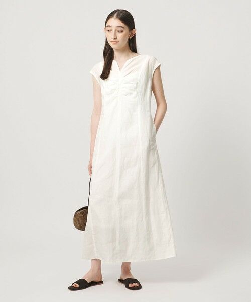 UNITED ARROWS / ユナイテッドアローズ ロング・マキシ丈ワンピース | リネン シャーリング スキッパー ワンピース ‐ウォッシャブル‐ | 詳細3