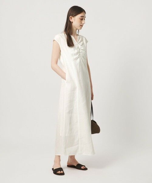 UNITED ARROWS / ユナイテッドアローズ ロング・マキシ丈ワンピース | リネン シャーリング スキッパー ワンピース ‐ウォッシャブル‐（WHITE）