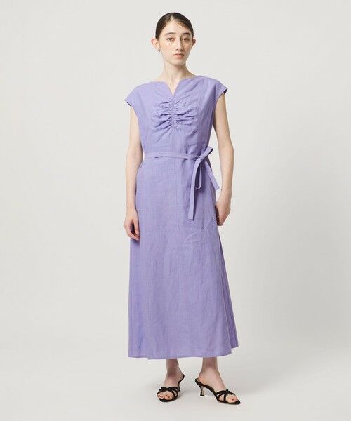 UNITED ARROWS / ユナイテッドアローズ ロング・マキシ丈ワンピース | リネン シャーリング スキッパー ワンピース ‐ウォッシャブル‐（LILAC）