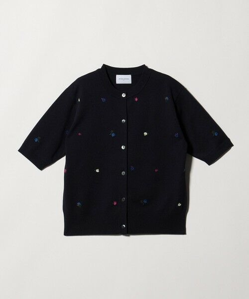UNITED ARROWS / ユナイテッドアローズ カーディガン・ボレロ | フラワー エンブロイダリー ショートスリーブ カーディガン ‐ウォッシャブル‐（NAVY）