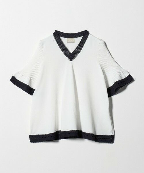 UNITED ARROWS / ユナイテッドアローズ ニット・セーター | Vネック ニット ショートスリーブ チュニック（OFF WHITE）