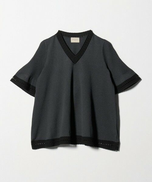 UNITED ARROWS / ユナイテッドアローズ ニット・セーター | Vネック ニット ショートスリーブ チュニック（DK.GRAY）