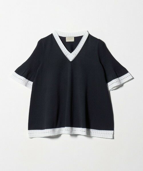 UNITED ARROWS / ユナイテッドアローズ ニット・セーター | Vネック ニット ショートスリーブ チュニック（NAVY）