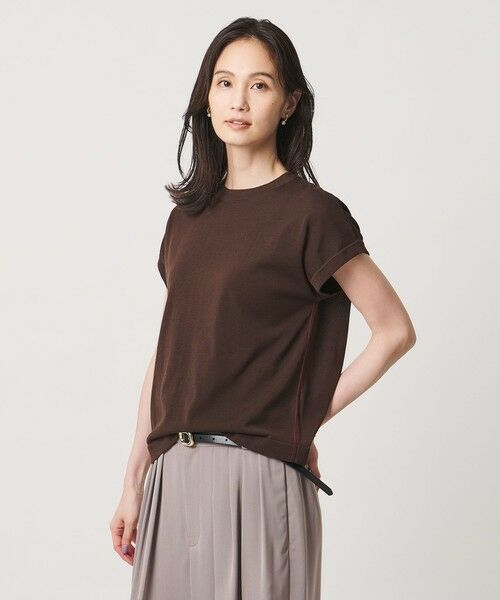 UNITED ARROWS / ユナイテッドアローズ ニット・セーター | ミニハイネック フレンチスリーブ ニット リンキング -ウォッシャブル-（DK.BROWN）