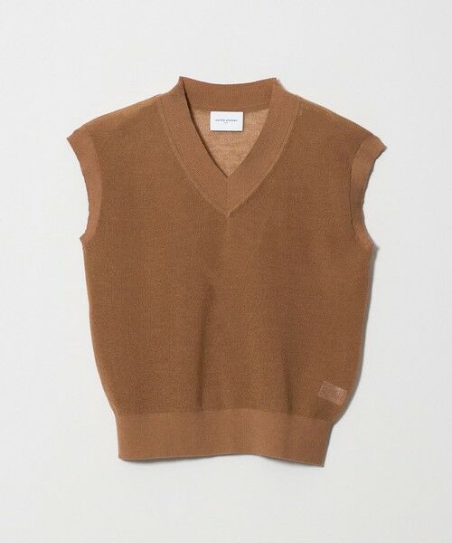 UNITED ARROWS / ユナイテッドアローズ ベスト | ミニ Vネック フレンチスリーブ ニット ‐ウォッシャブル‐（MD.BROWN）