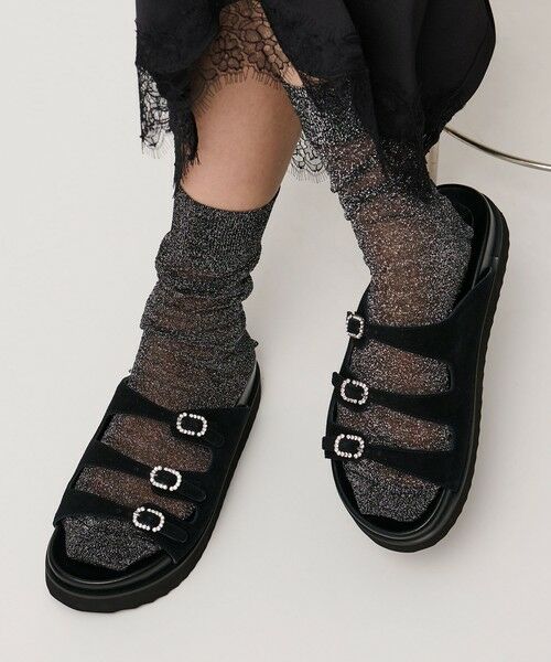 UNITED ARROWS / ユナイテッドアローズ サンダル | ビジュー 3ライン ミュール（BLACK）