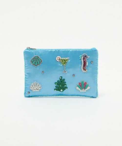 UNITED ARROWS / ユナイテッドアローズ ポーチ | エンブロイダリー モチーフ フラットポーチ（TURQUOISE）