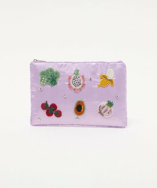 UNITED ARROWS / ユナイテッドアローズ ポーチ | エンブロイダリー モチーフ フラットポーチ（LILAC）