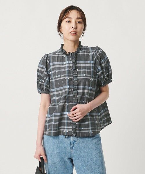 UNITED ARROWS / ユナイテッドアローズ シャツ・ブラウス | チェック リボン カットジャガード ブラウス | 詳細1