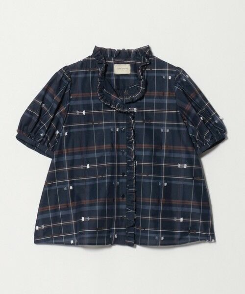 UNITED ARROWS / ユナイテッドアローズ シャツ・ブラウス | チェック リボン カットジャガード ブラウス（NAVY）