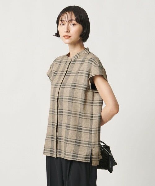 UNITED ARROWS / ユナイテッドアローズ シャツ・ブラウス | チェック バンドカラー フレンチスリーブ シャツ ‐ウォッシャブル‐ | 詳細1