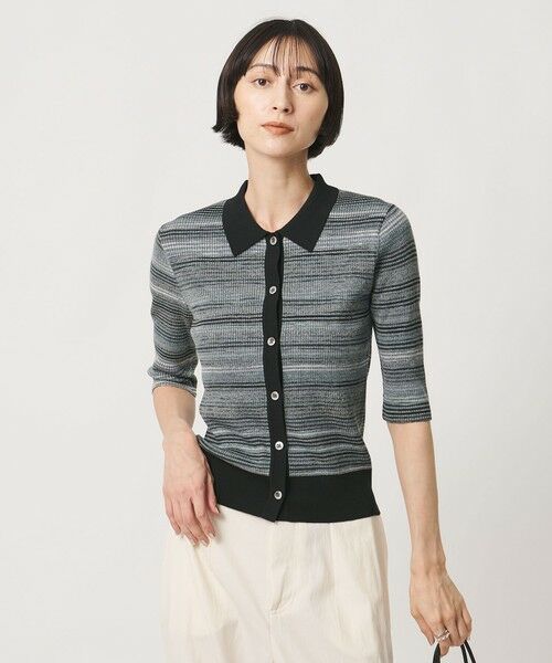 UNITED ARROWS / ユナイテッドアローズ ニット・セーター | カラー ボーダー 5分袖 ポロニット ‐ウォッシャブル‐ | 詳細1
