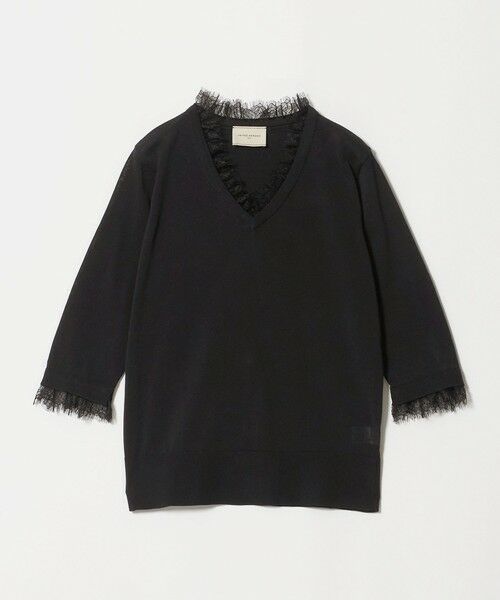 UNITED ARROWS / ユナイテッドアローズ ニット・セーター | レースコンビ Vネックニット ‐ウォッシャブル‐（BLACK）
