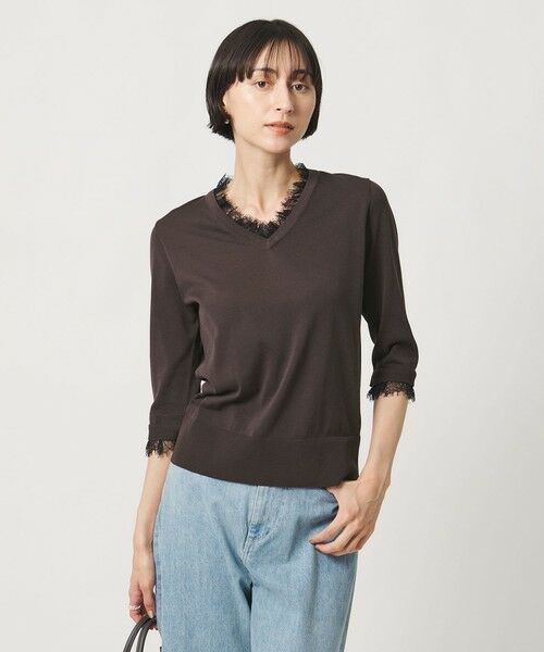 UNITED ARROWS / ユナイテッドアローズ ニット・セーター | レースコンビ Vネックニット ‐ウォッシャブル‐ | 詳細3