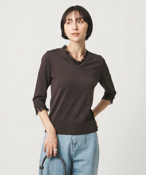 UNITED ARROWS / ユナイテッドアローズ ニット・セーター | レースコンビ Vネックニット ‐ウォッシャブル‐ | 詳細4