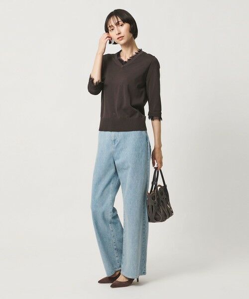 UNITED ARROWS / ユナイテッドアローズ ニット・セーター | レースコンビ Vネックニット ‐ウォッシャブル‐ | 詳細5