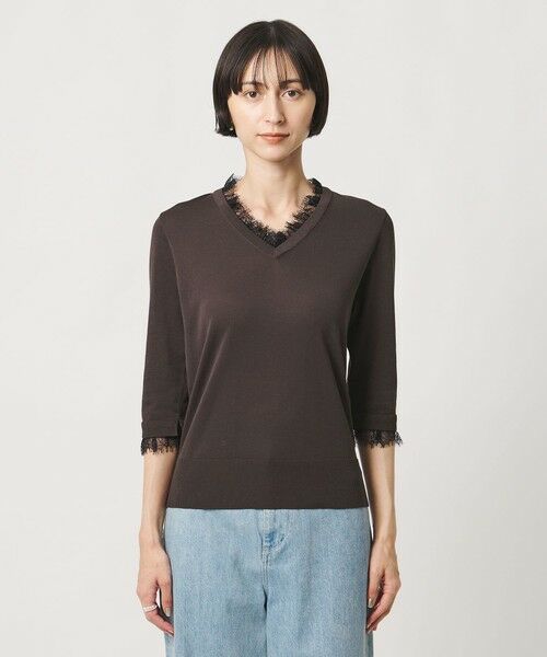 UNITED ARROWS / ユナイテッドアローズ ニット・セーター | レースコンビ Vネックニット ‐ウォッシャブル‐ | 詳細6