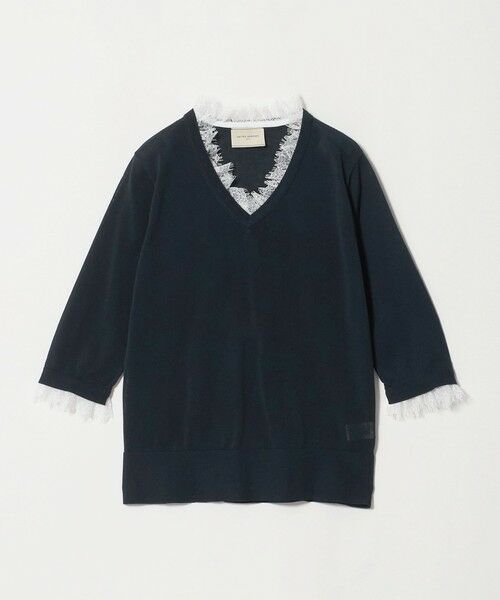 UNITED ARROWS / ユナイテッドアローズ ニット・セーター | レースコンビ Vネックニット ‐ウォッシャブル‐（NAVY）