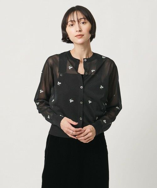 UNITED ARROWS / ユナイテッドアローズ カーディガン・ボレロ | シアー フラワー カーディガン（BLACK）