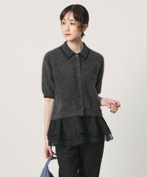 UNITED ARROWS / ユナイテッドアローズ ニット・セーター | フォックスカシミヤ オーガンジーコンビ ポロニット（DK.GRAY）