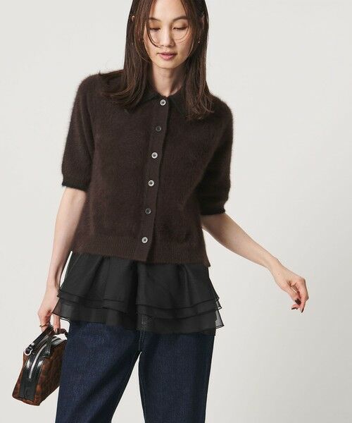 UNITED ARROWS / ユナイテッドアローズ ニット・セーター | フォックスカシミヤ オーガンジーコンビ ポロニット（DK.BROWN）