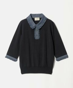 UNITED ARROWS / ユナイテッドアローズ ニット・セーター | 六分袖 デニムライク ポロニット ‐ウォッシャブル‐