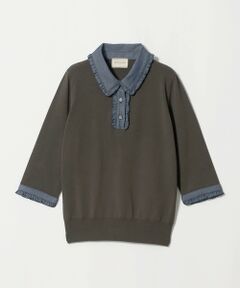 UNITED ARROWS / ユナイテッドアローズ ニット・セーター | 六分袖 デニムライク ポロニット ‐ウォッシャブル‐