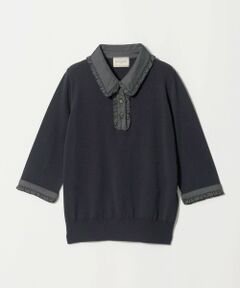 UNITED ARROWS / ユナイテッドアローズ ニット・セーター | 六分袖 デニムライク ポロニット ‐ウォッシャブル‐