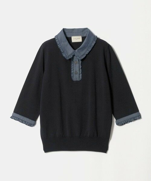 UNITED ARROWS / ユナイテッドアローズ ニット・セーター | 六分袖 デニムライク ポロニット ‐ウォッシャブル‐（BLACK）