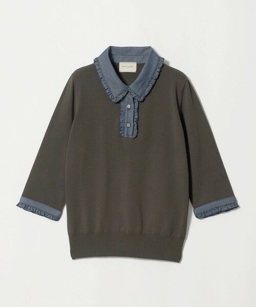 UNITED ARROWS / ユナイテッドアローズ ニット・セーター | 六分袖 デニムライク ポロニット ‐ウォッシャブル‐（DK.BROWN）