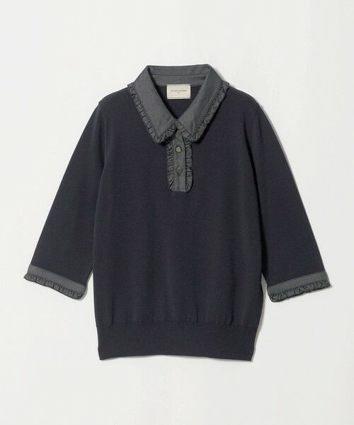 UNITED ARROWS / ユナイテッドアローズ ニット・セーター | 六分袖 デニムライク ポロニット ‐ウォッシャブル‐（NAVY）