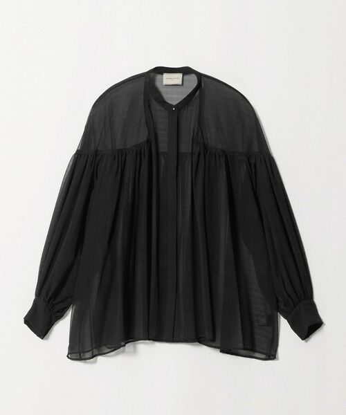 UNITED ARROWS / ユナイテッドアローズ シャツ・ブラウス | シアー ギャザー バンドカラー ブラウス（BLACK）