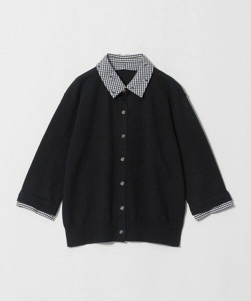 UNITED ARROWS / ユナイテッドアローズ カーディガン・ボレロ | 4WAY エンブロイダリー シャツ コンビ ニット ‐ウォッシャブル‐（BLACK）