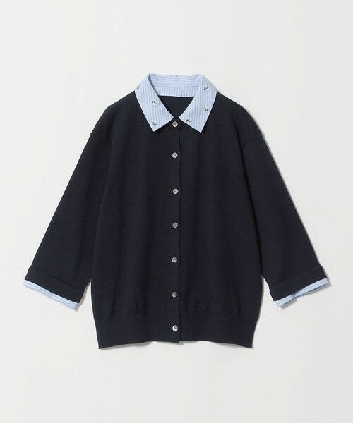UNITED ARROWS / ユナイテッドアローズ カーディガン・ボレロ | 4WAY エンブロイダリー シャツ コンビ ニット ‐ウォッシャブル‐（NAVY）