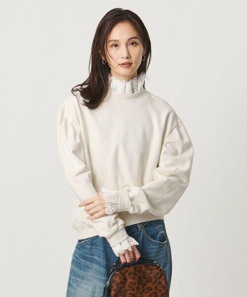UNITED ARROWS / ユナイテッドアローズ スウェット | 【別注】＜dahl’ia＞レース ドッキング スウェット ‐united LOVE project 2026（OFF WHITE）