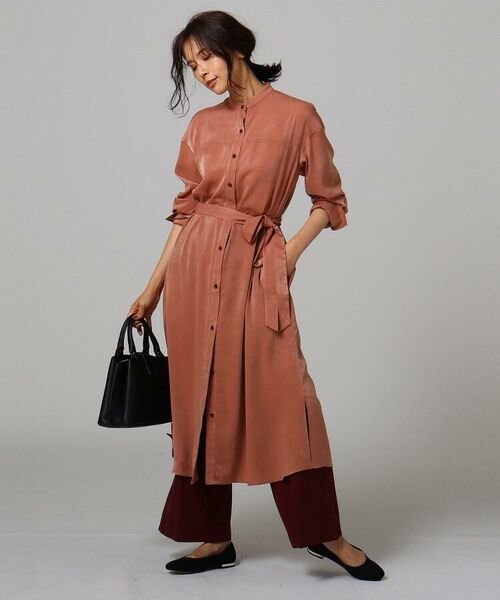 セール L 洗える ピーチドレープサテンシャツワンピース ミニ丈 ひざ丈ワンピース Untitled アンタイトル ファッション通販 タカシマヤファッションスクエア