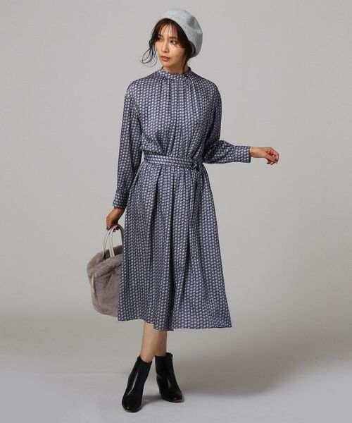 セール L 洗える Rattiスタンドカラーイブプリントワンピース ミニ丈 ひざ丈ワンピース Untitled アンタイトル ファッション通販 タカシマヤファッションスクエア