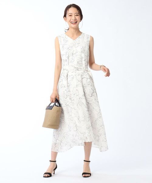 セール 洗える ラインフラワープリントワンピース ミニ丈 ひざ丈ワンピース Untitled アンタイトル ファッション通販 タカシマヤファッションスクエア