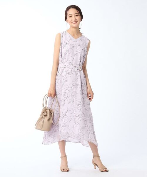 セール 洗える ラインフラワープリントワンピース ミニ丈 ひざ丈ワンピース Untitled アンタイトル ファッション通販 タカシマヤファッションスクエア