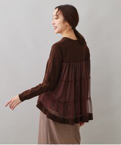 【TORRAZZO DONNA】ニット×チュール ハイブリッド バックコンシャストップス