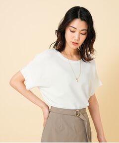 【ゆったりシルエット／薄手／10色展開】レーヨンストレッチ フレンチスリーブニット